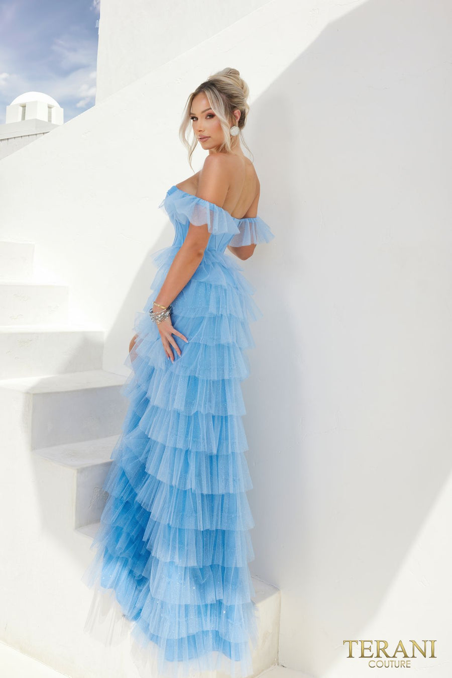 Prom Dresses Glitter Tiered Prom Dress Denim