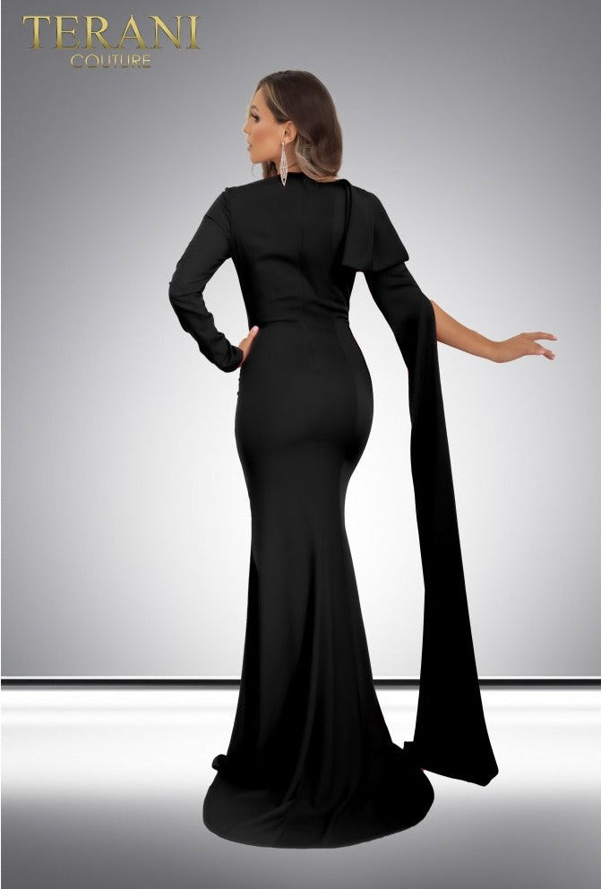 Formal Dresses Sleeves Overlay Long Evening Formal Dress Black