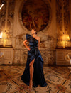 Formal Dresses Long Formal Ruffle Accent Evening Gown Navy