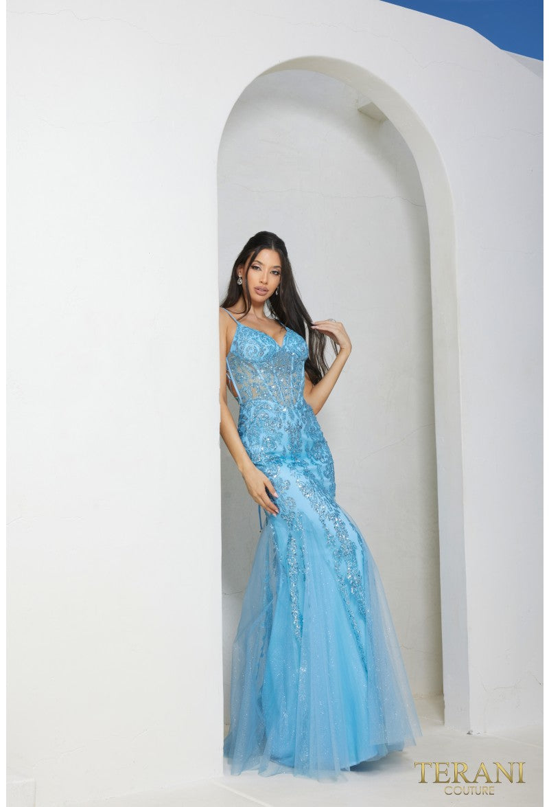 Prom Dresses Beaded Long Formal Prom Dress Blue