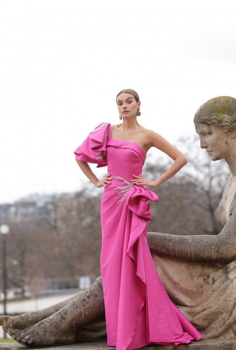 Formal Dresses Side Ruffle Long Formal Dress Fuchsia