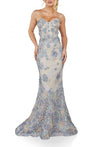 Formal Dresses Fitted Flower Long Formal Mermaid Gown Denim Gold