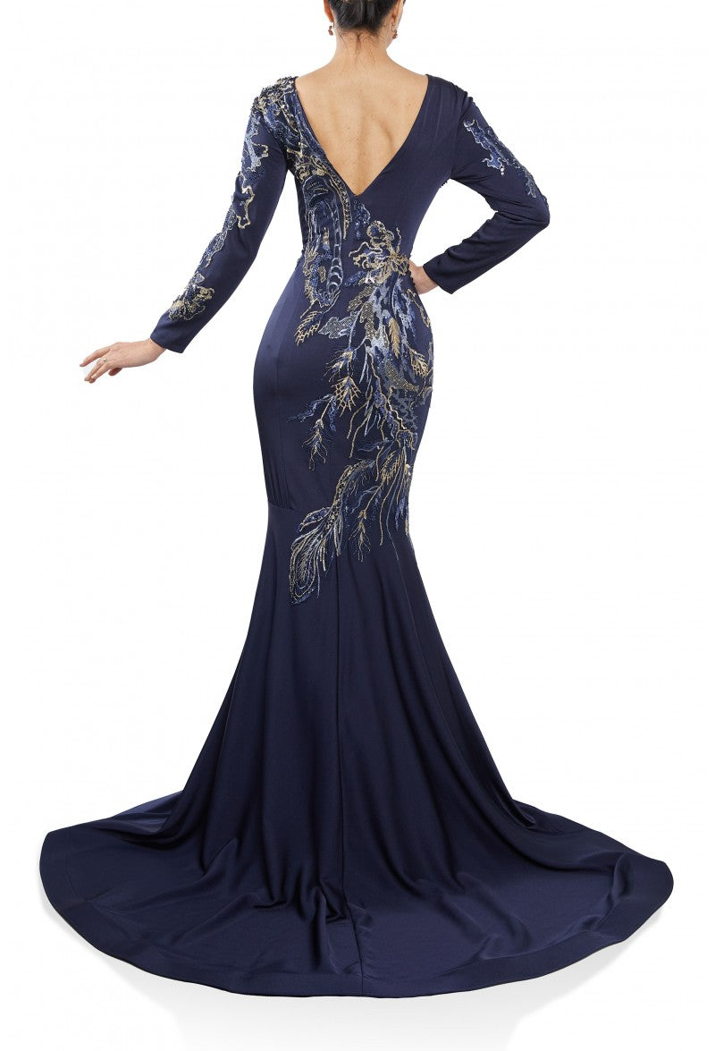 Formal Dresses  Long Formal Long Sleeve Mermaid Dress Navy