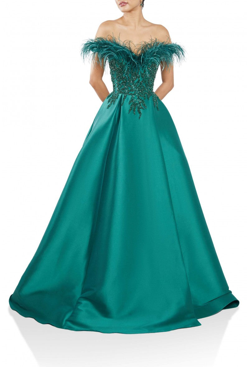 Prom Dresses  Feathered Long Formal Prom Dress Emerald