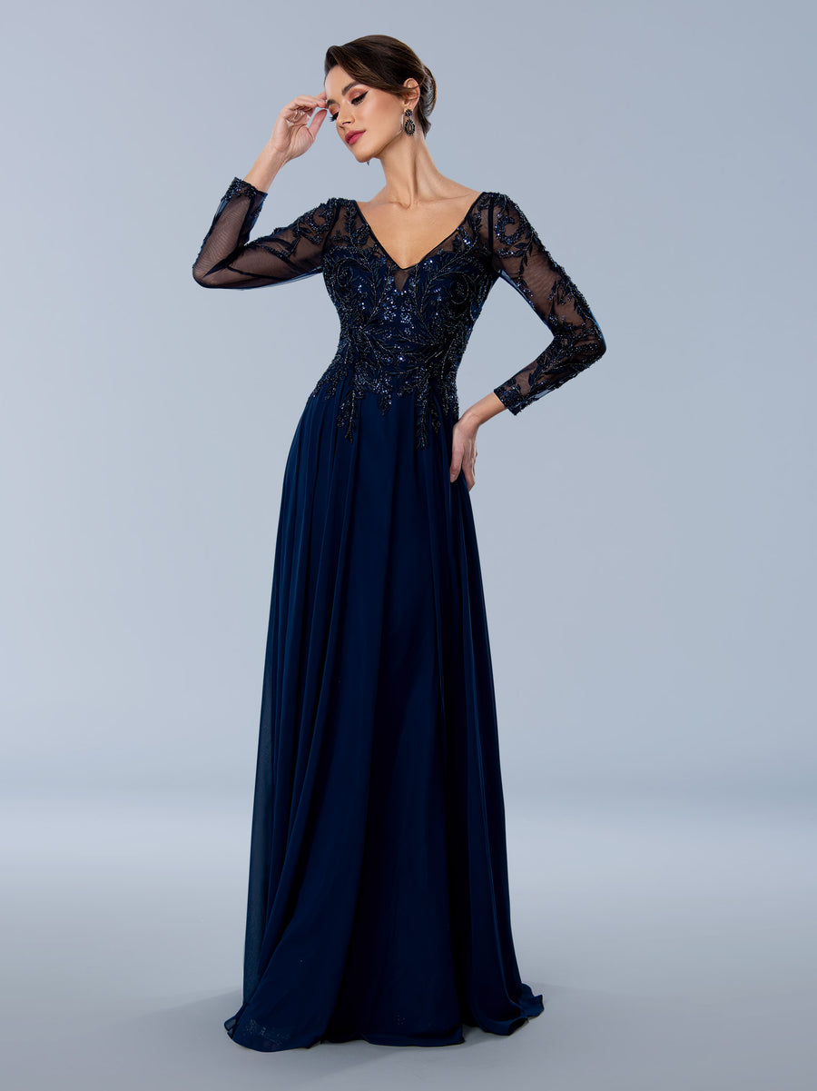 Mother of the Bride Dresses Formal Long Sleeve Mother of the Bride Dress Navy