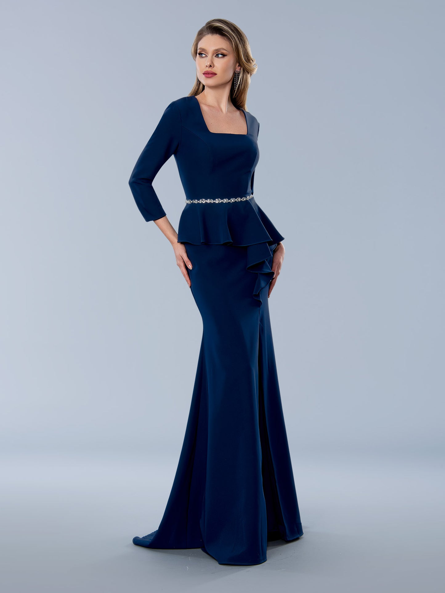 Mother of the Bride Dresses Long Formal Peplum Mother of the Bride Dress Navy