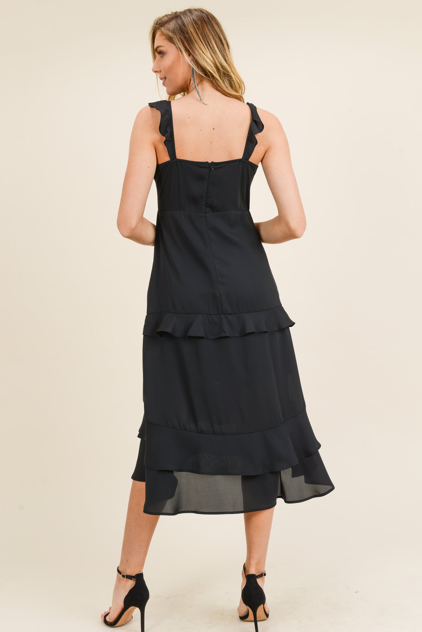 Cocktail Dresses Sleeveless Ruffle Midi Dress Black