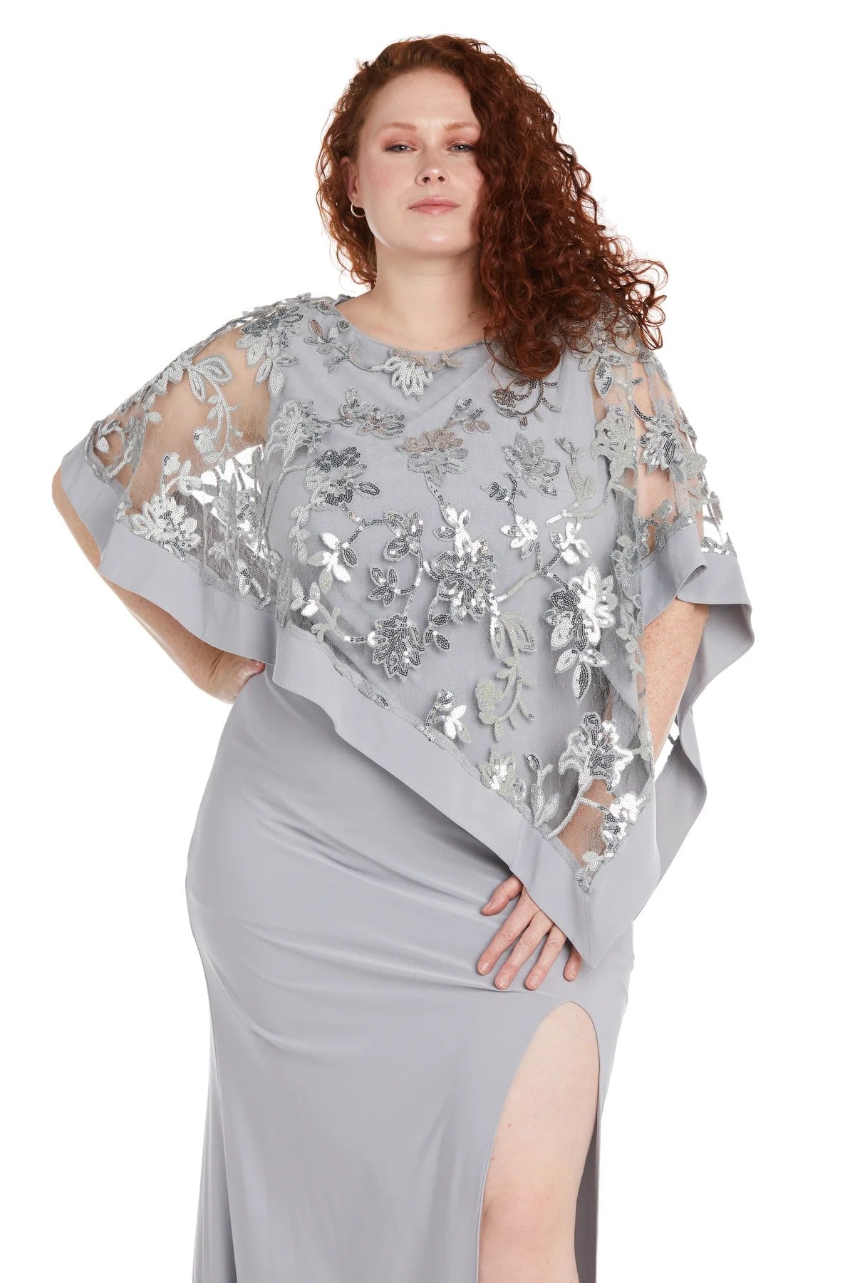 Plus Size Dresses Plus Size Long Formal Poncho Dress Silver