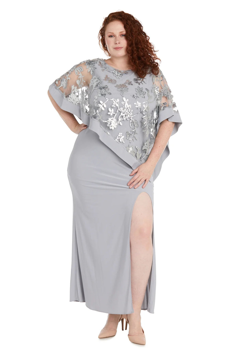 Plus Size Dresses Plus Size Long Formal Poncho Dress Silver