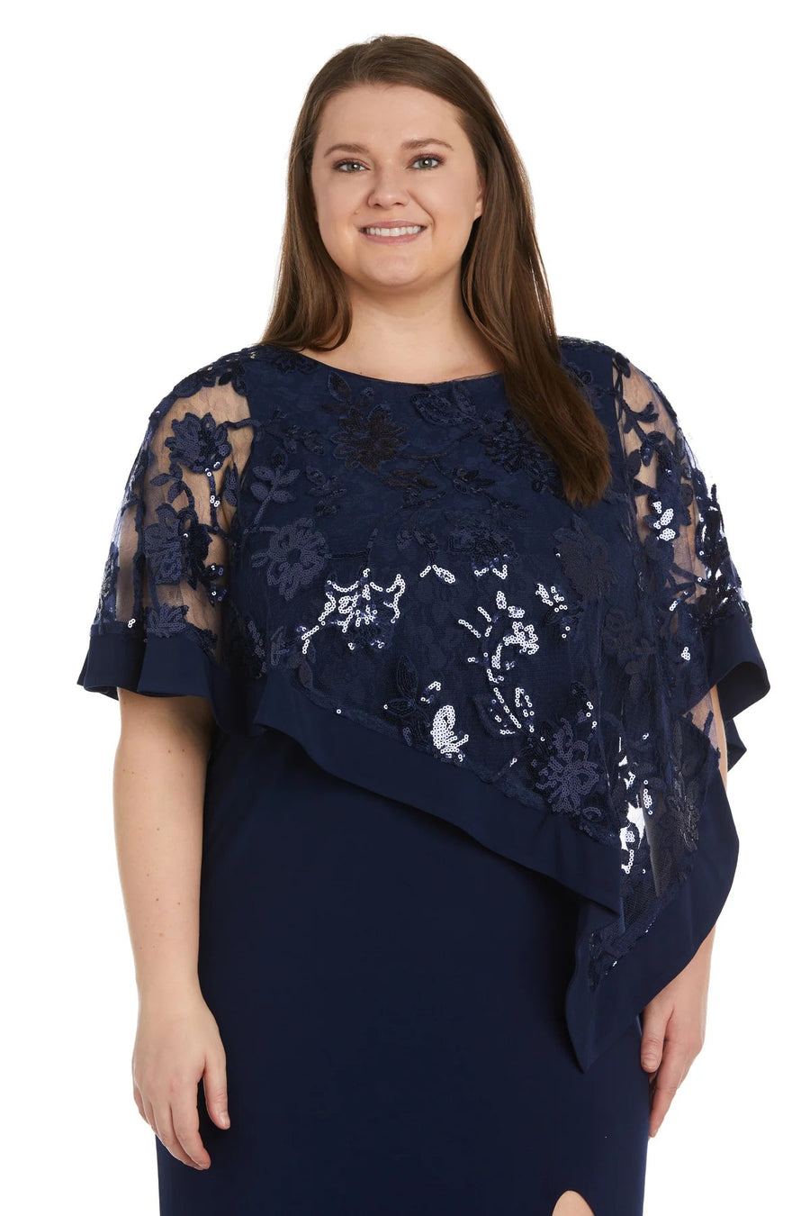 Plus Size Dresses Plus Size Long Formal Poncho Dress Navy