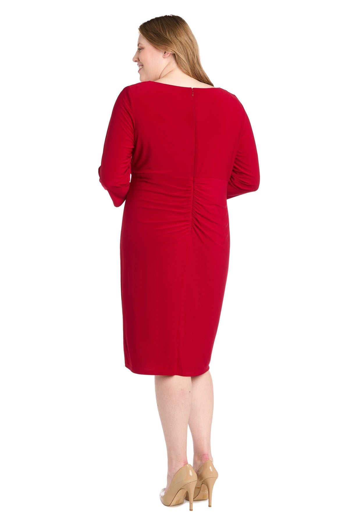 Plus Size Dresses Short Fitted Plus Size Cocktail Knee Length Dress Red