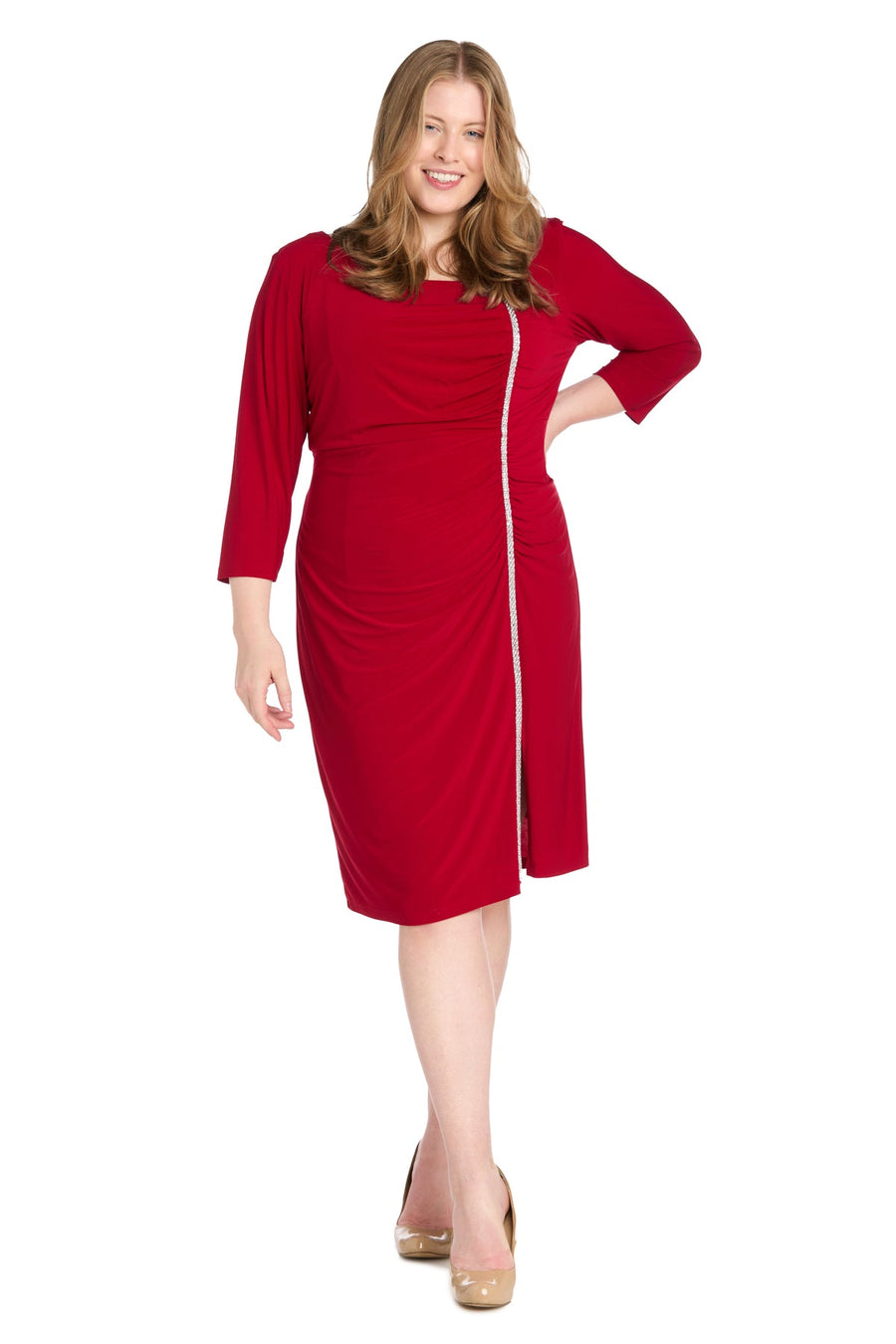 Plus Size Dresses Short Fitted Plus Size Cocktail Knee Length Dress Red