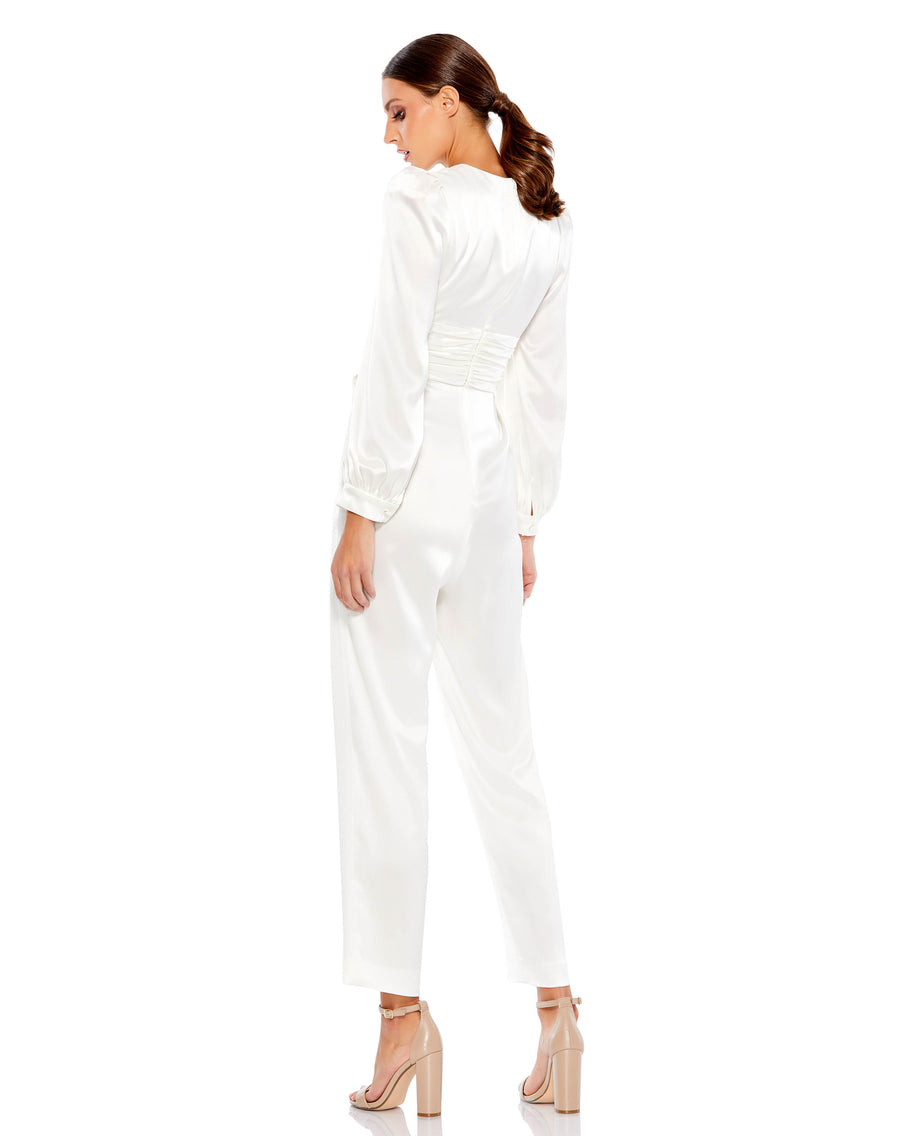 Jumpsuit Long Puff Sleeve Formal Jumpsuit White