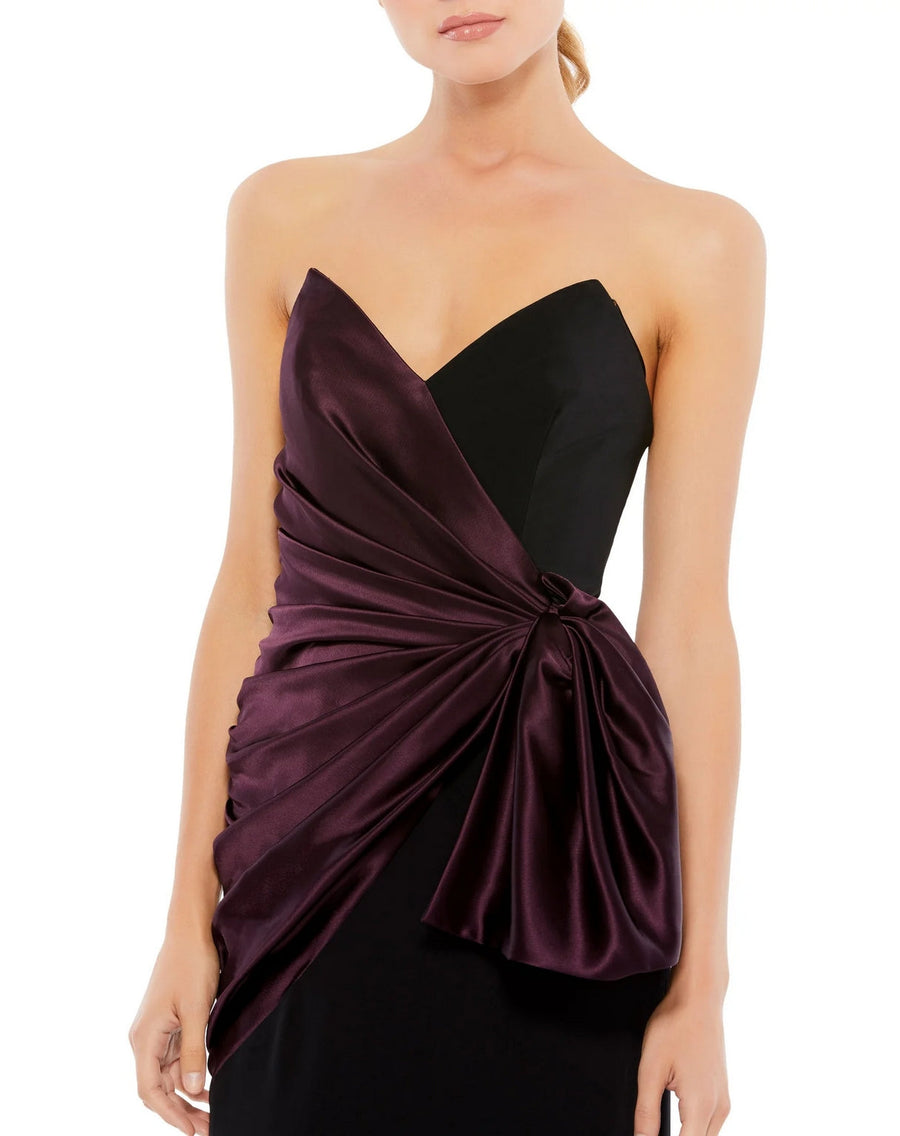 Formal Dresses Long Two Tone Draped Strapless Trumpet Dress Black Plum