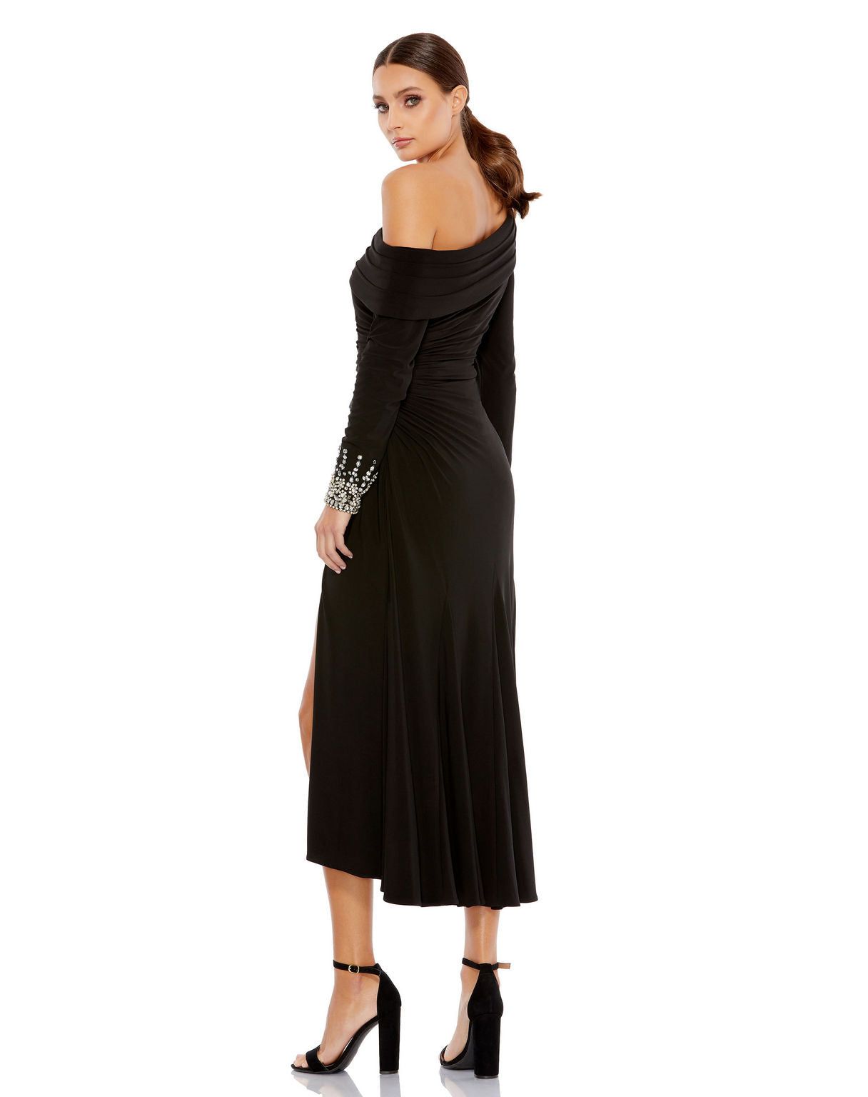 Cocktail Dresses Long Sleeve Jeweled Cocktail Midi Dress  Black