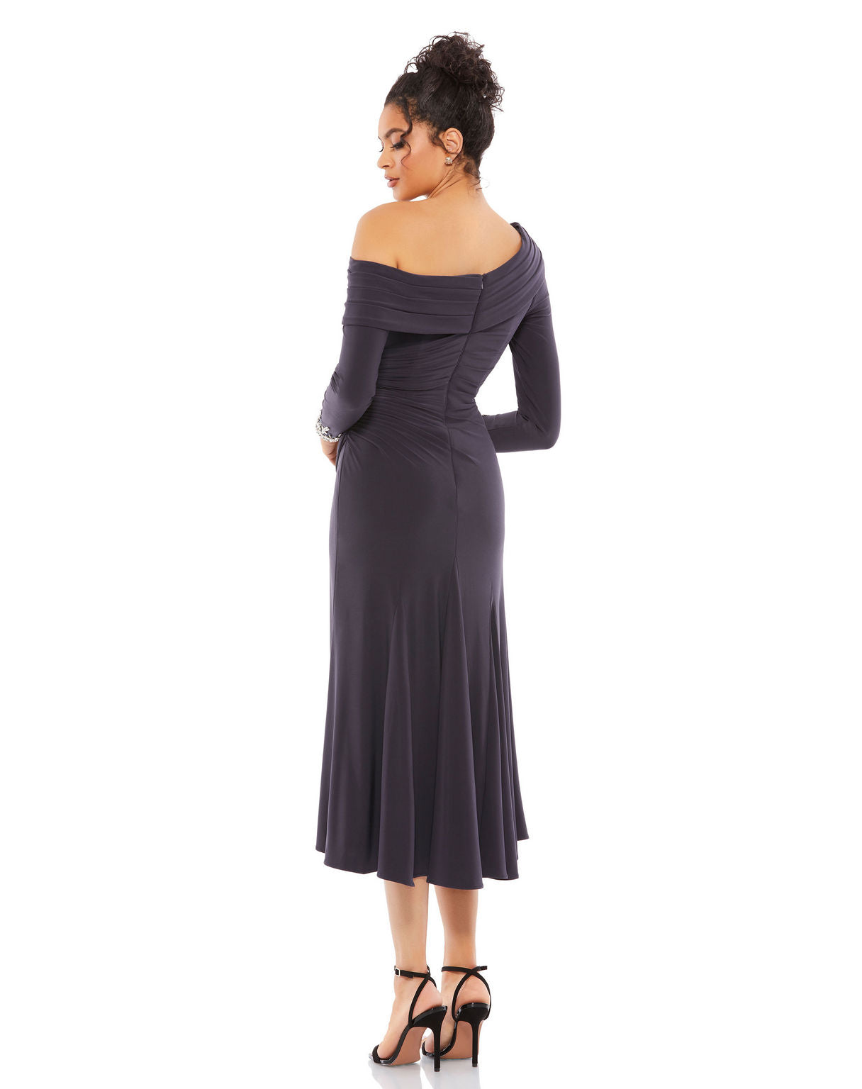 Cocktail Dresses Long Sleeve Jeweled Cocktail Midi Dress  Charcoal