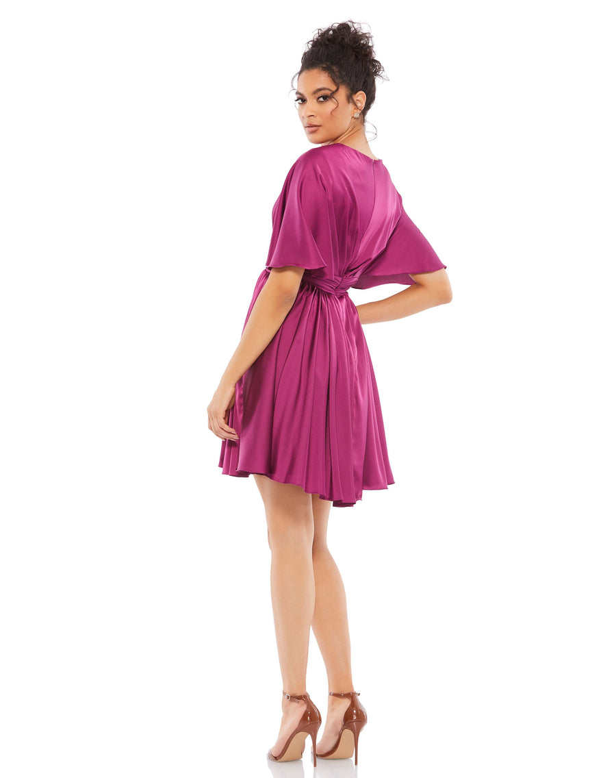 Mac Duggal Short Cape Sleeve Satin Dress 26605 - The Dress Outlet