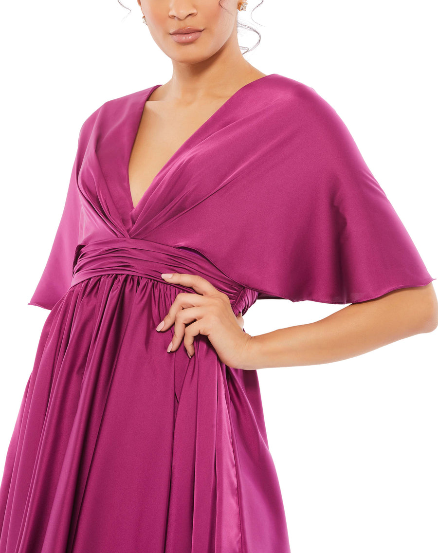 Mac Duggal Short Cape Sleeve Satin Dress 26605 - The Dress Outlet