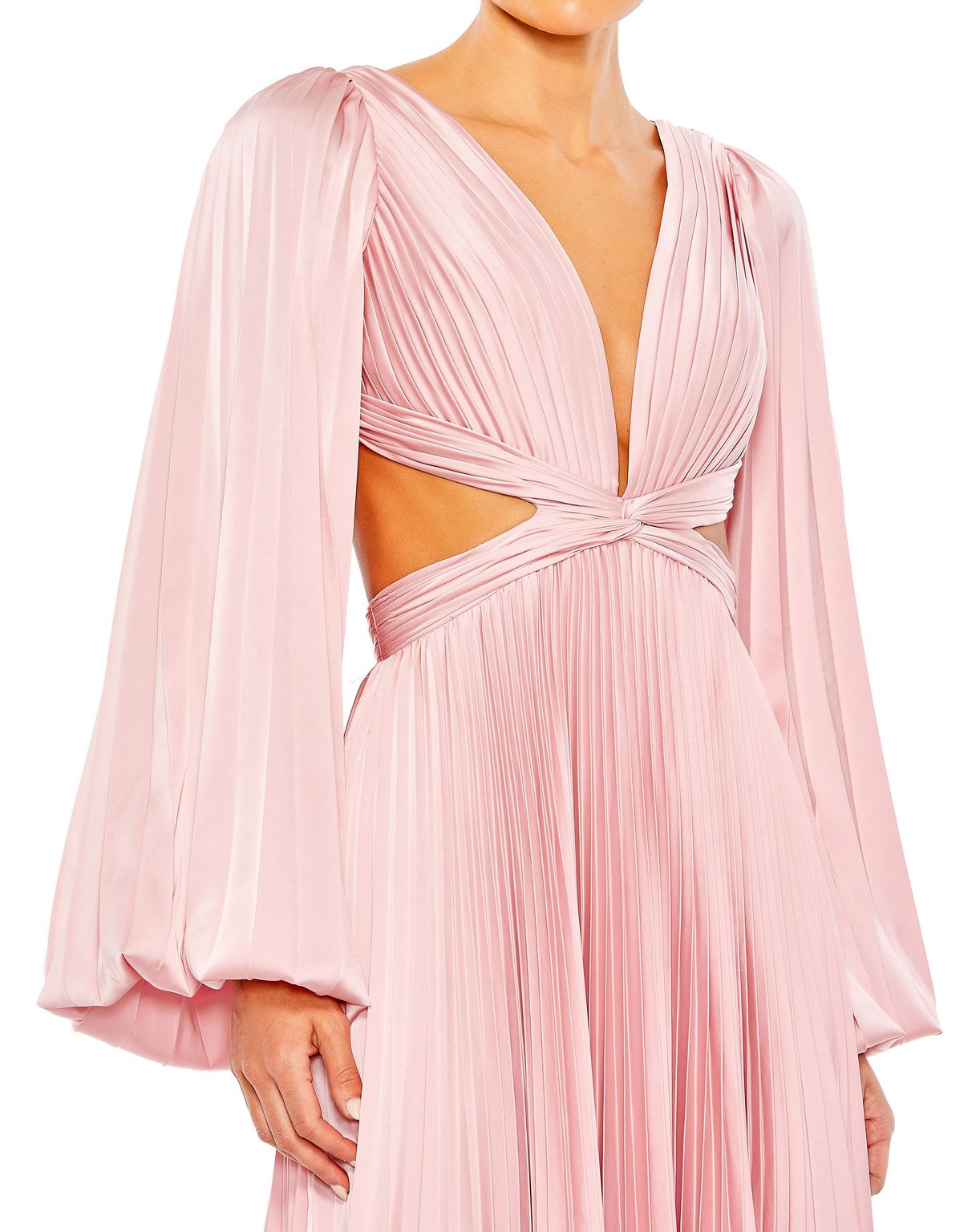 Formal Dresses Long Sleeve Pleated Formal Dress Pink