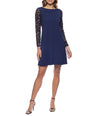 Cocktail Dresses Short Lace Sleeve V Back Crepe Dress Navy