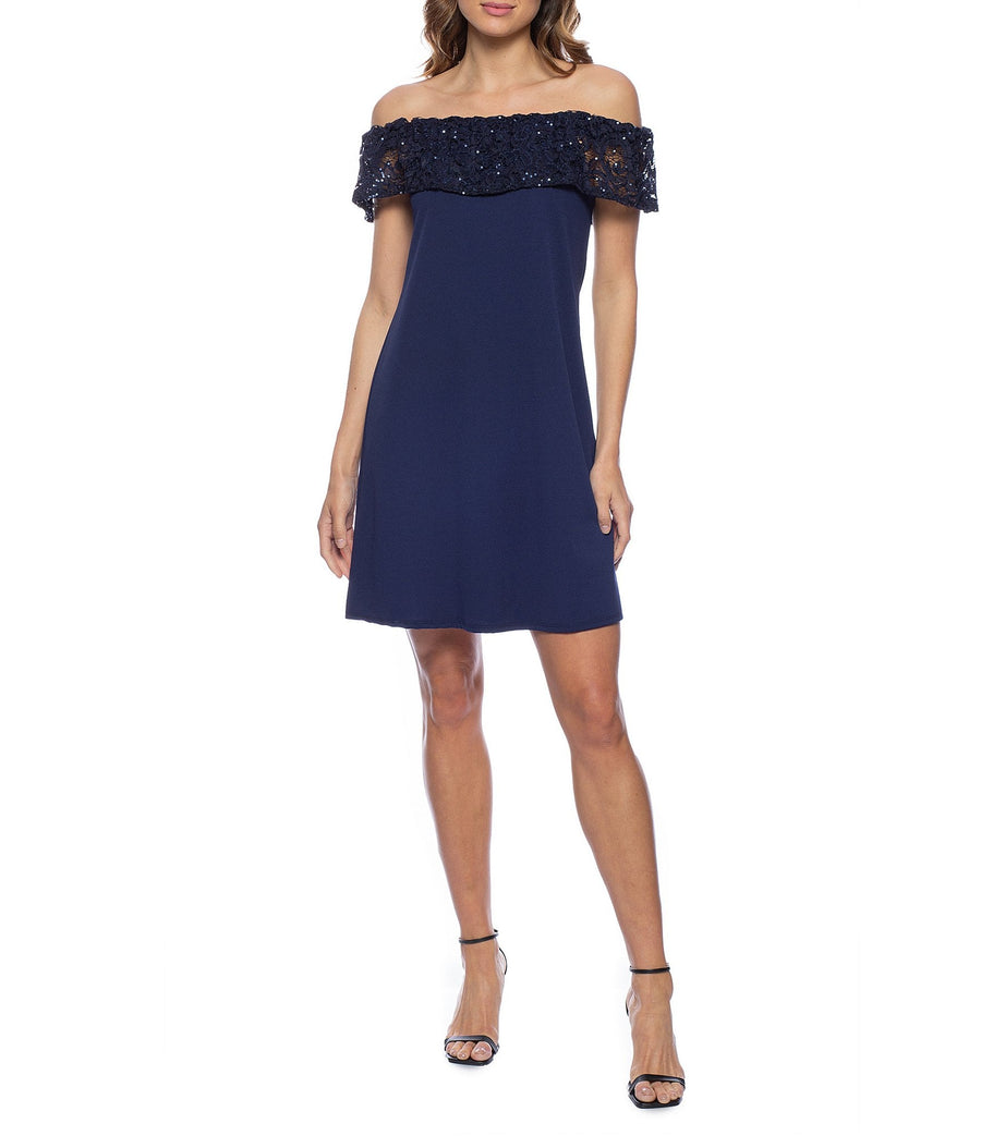 Cocktail Dresses Short Off Shoulder Sequin Lace Dress Navy