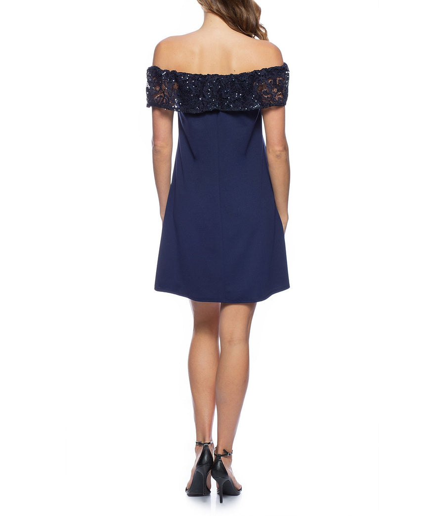 Cocktail Dresses Short Off Shoulder Sequin Lace Dress Navy