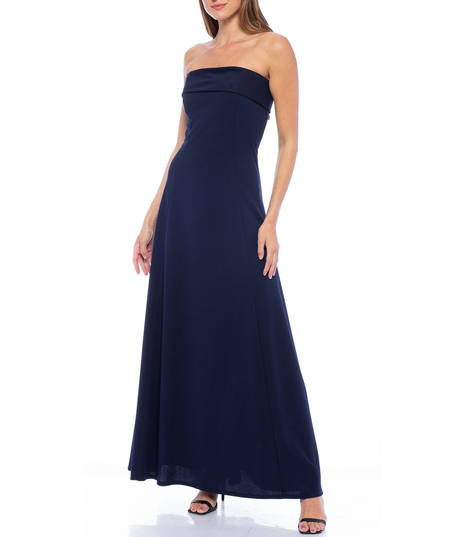 Formal Dresses Long Strapless Crepe Dress Navy