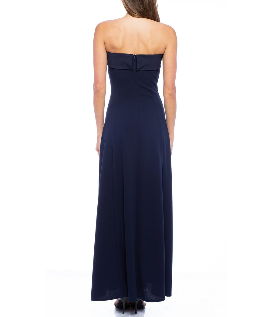 Formal Dresses Long Strapless Crepe Dress Navy