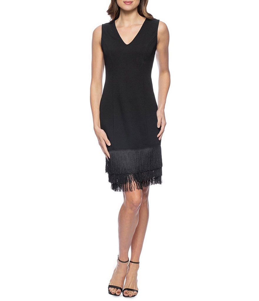 Cocktail Dresses Short Fringe Trim Sleeveless Dress Black