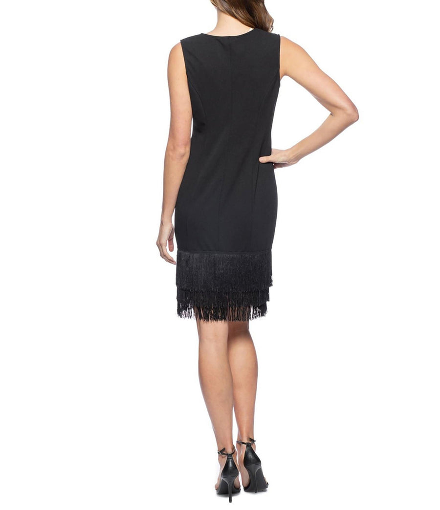 Cocktail Dresses Short Fringe Trim Sleeveless Dress Black