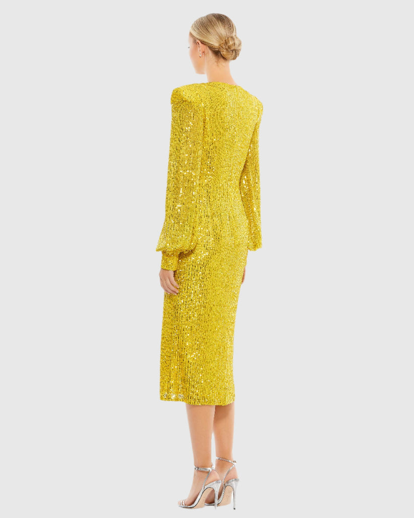 Cocktail Dresses Long Sleeve Fitted Short Dress Yellow