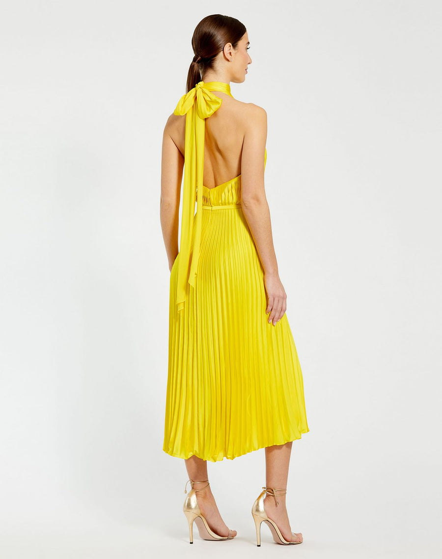 Cocktail Dress Halter Tea Length Dress Lemon