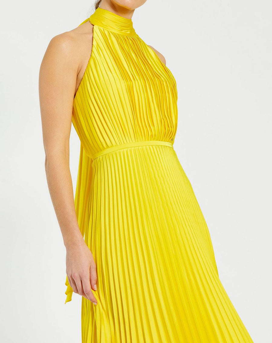 Cocktail Dress Halter Tea Length Dress Lemon