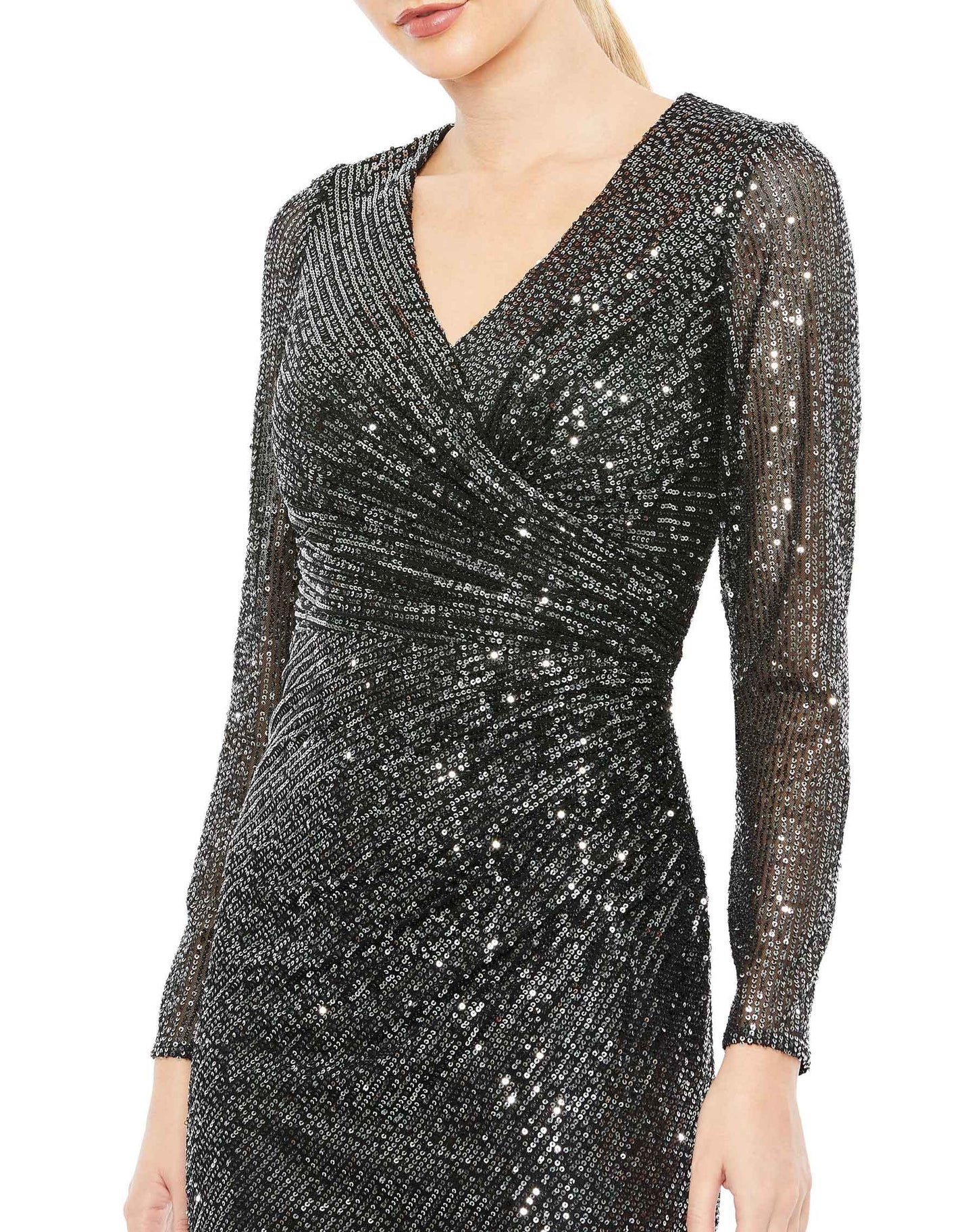 Mother of the Bride Dresses Short Mother of the Bride Long Sleeve Sequin Dress Gunmetal