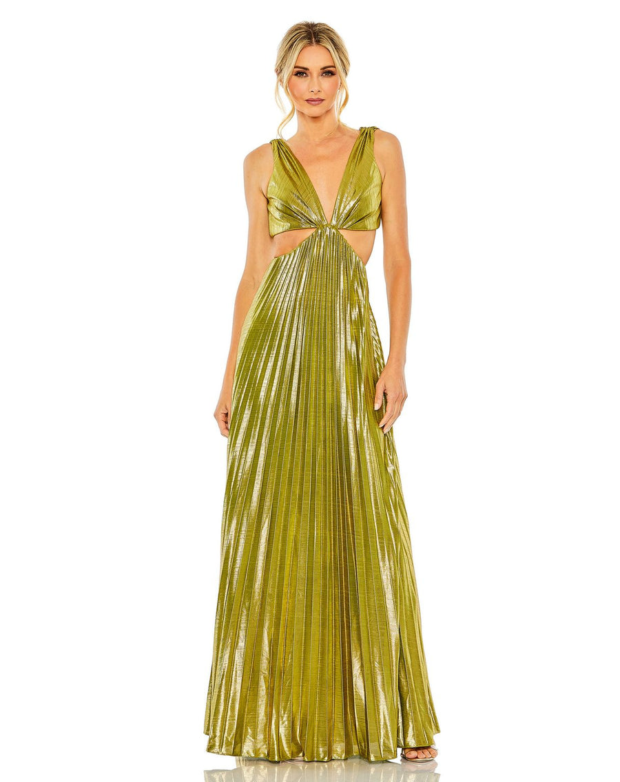 Prom Dresses Long Sleeveless Pleated Metallic Prom Dress Chartreuse