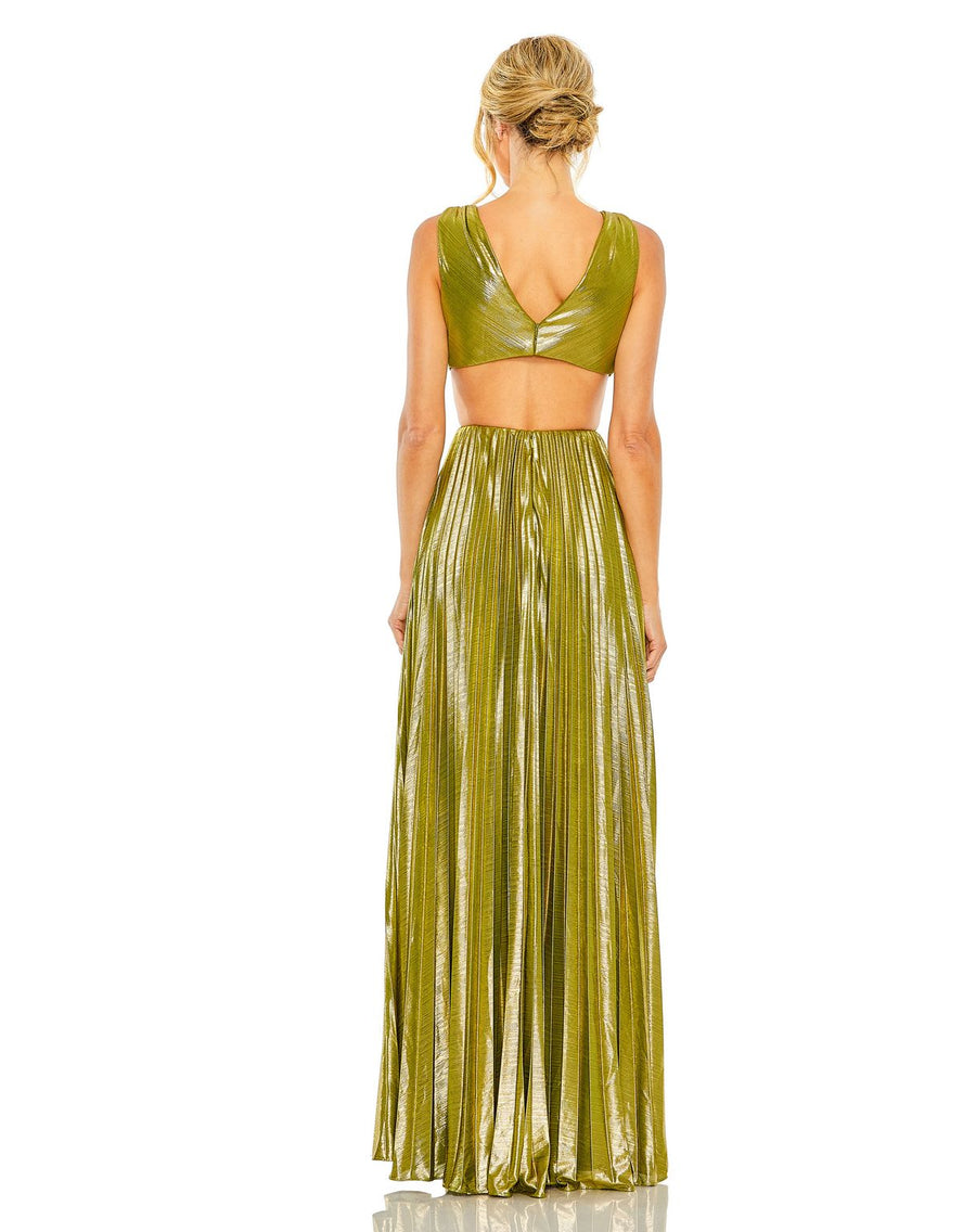 Prom Dresses Long Sleeveless Pleated Metallic Prom Dress Chartreuse