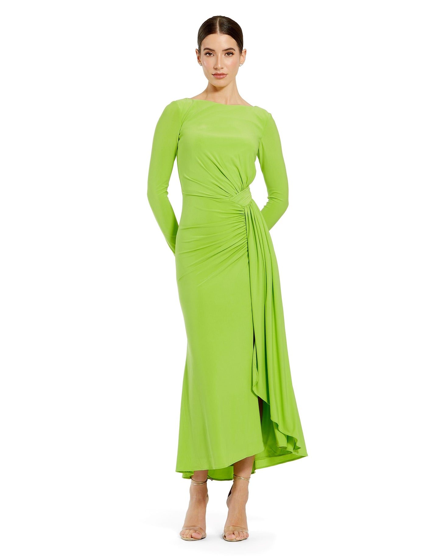 Formal Dresses Long Sleeve Ruffle Fitted Formal Prom Dress Chartreuse