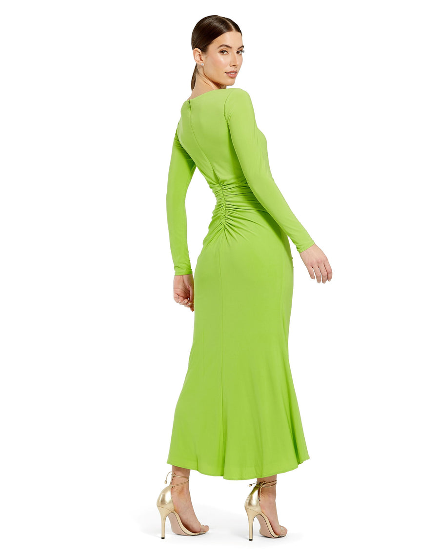 Formal Dresses Long Sleeve Ruffle Fitted Formal Prom Dress Chartreuse