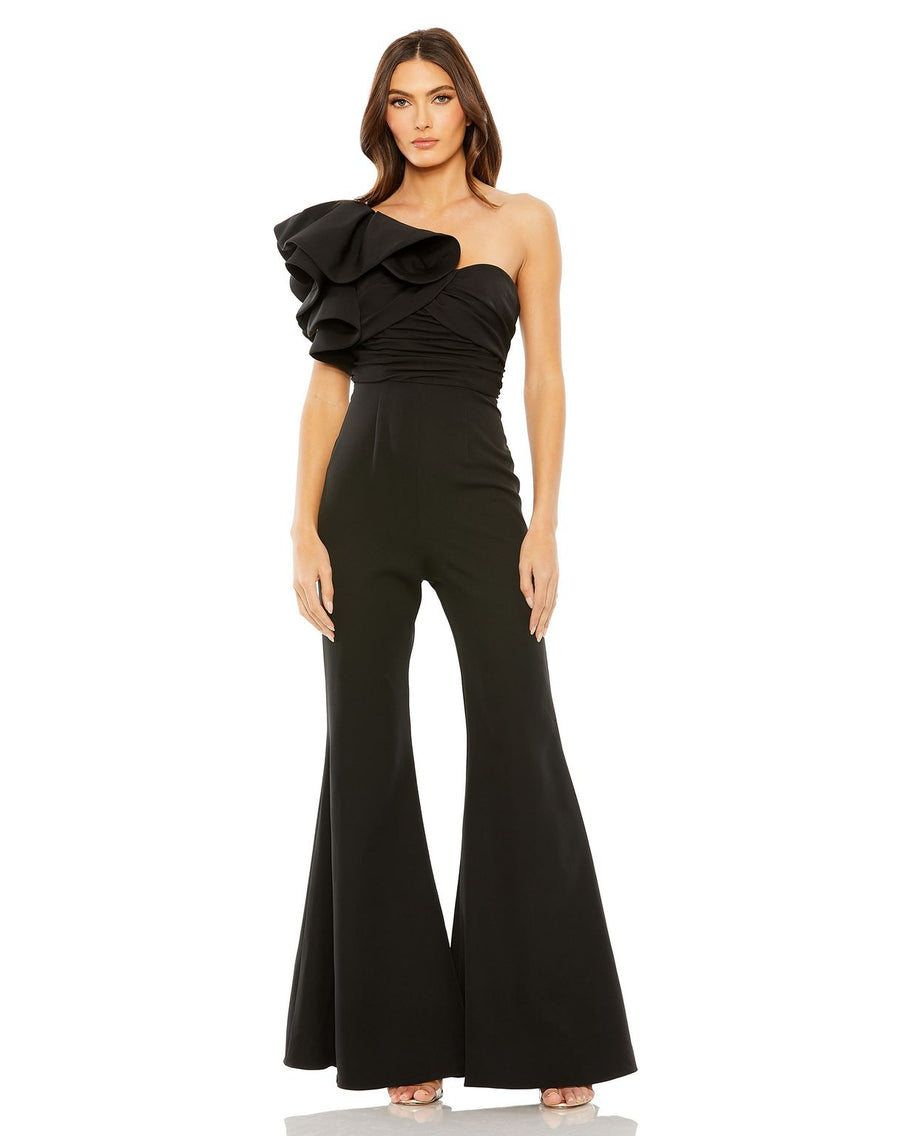 Jumpsuit One Shoulder Ruffle Detail Flare Pant Jumpsuit Black