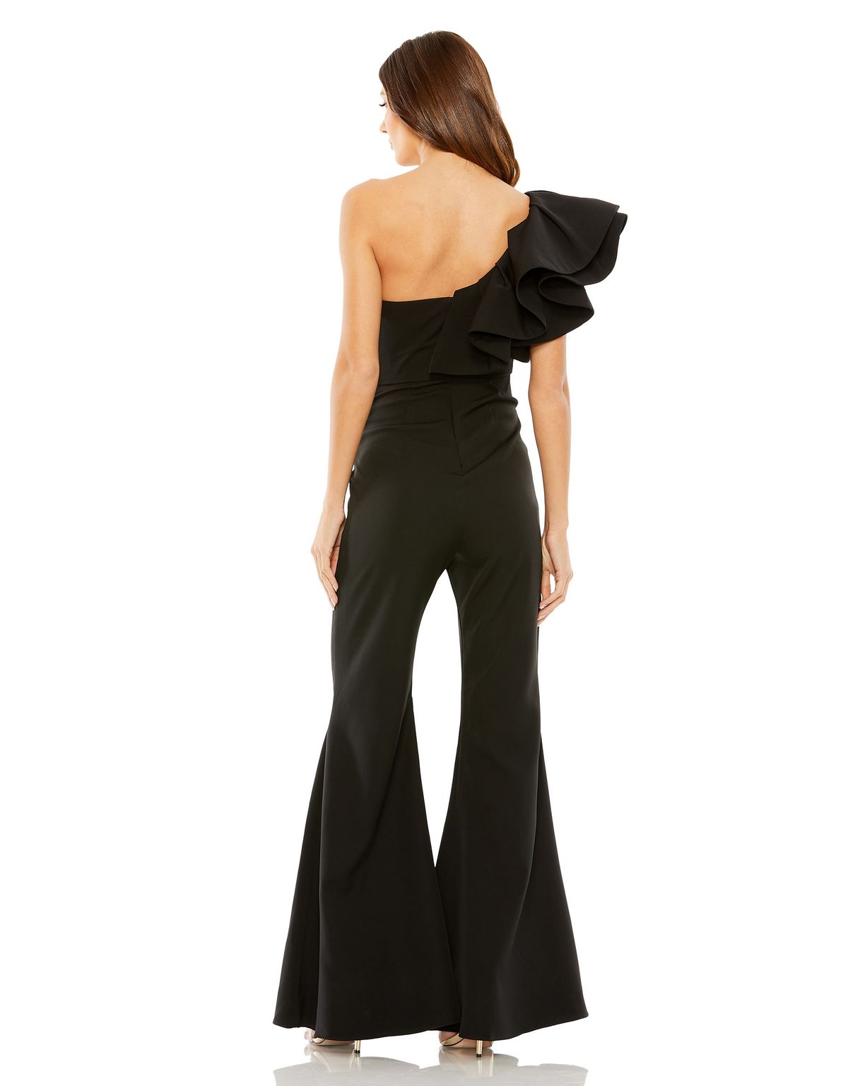 Jumpsuit One Shoulder Ruffle Detail Flare Pant Jumpsuit Black