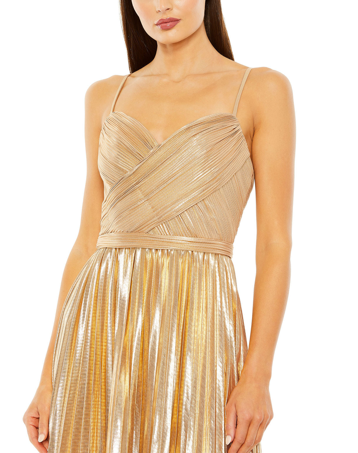 Prom Dresses Long Metallic Pleated Formal Prom Dress Gold