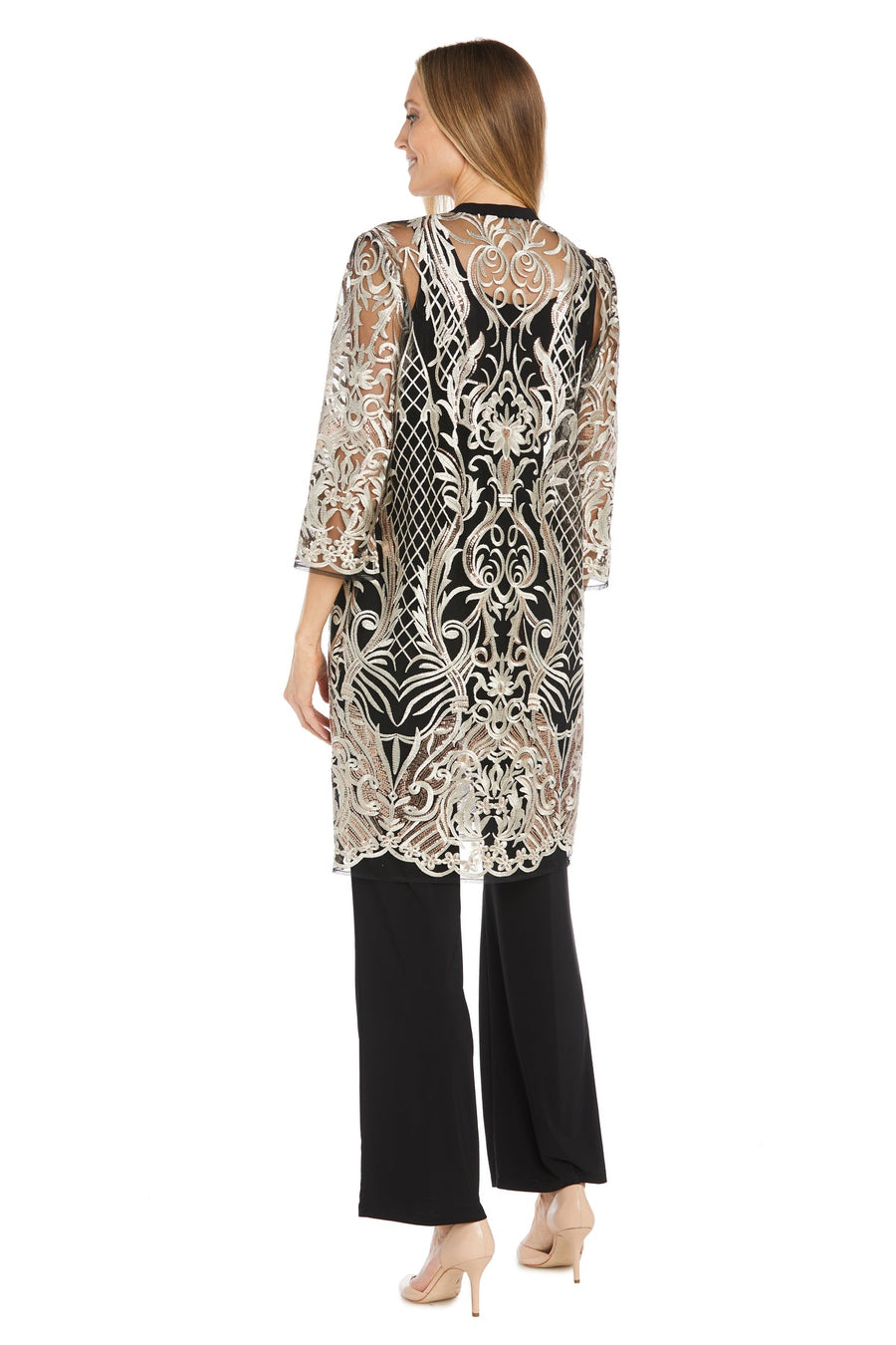 Pant Suit Long Sequin Formal Lace Pant Suit Black/Gold