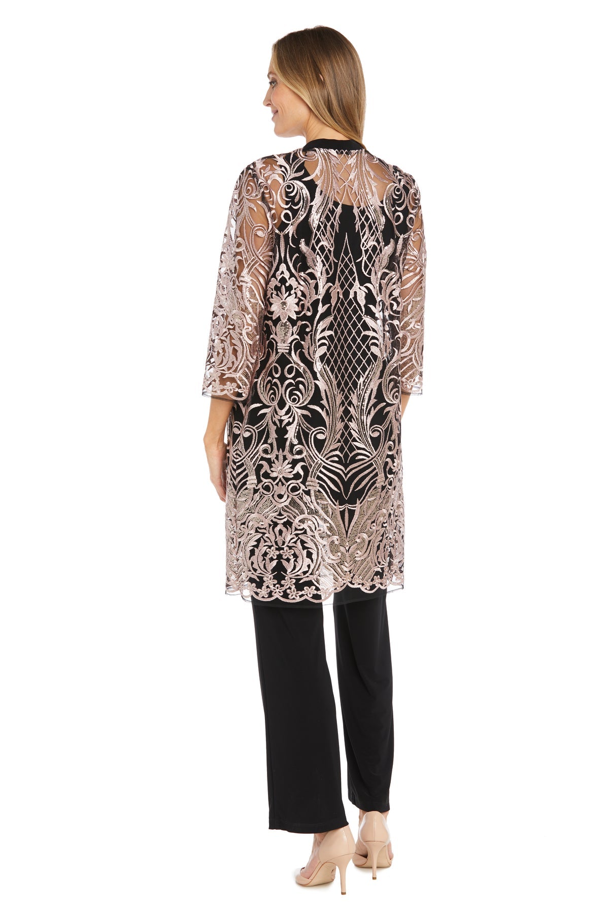 Pant Suit Long Sequin Formal Lace Pant Suit Rose/Black