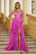 Prom Dresses Sequin Feather Formal Prom Long Dress Nude/Hot Pink