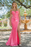 Prom Dresses Fitted Prom Long Sequin Sequin Dress Neon Pink