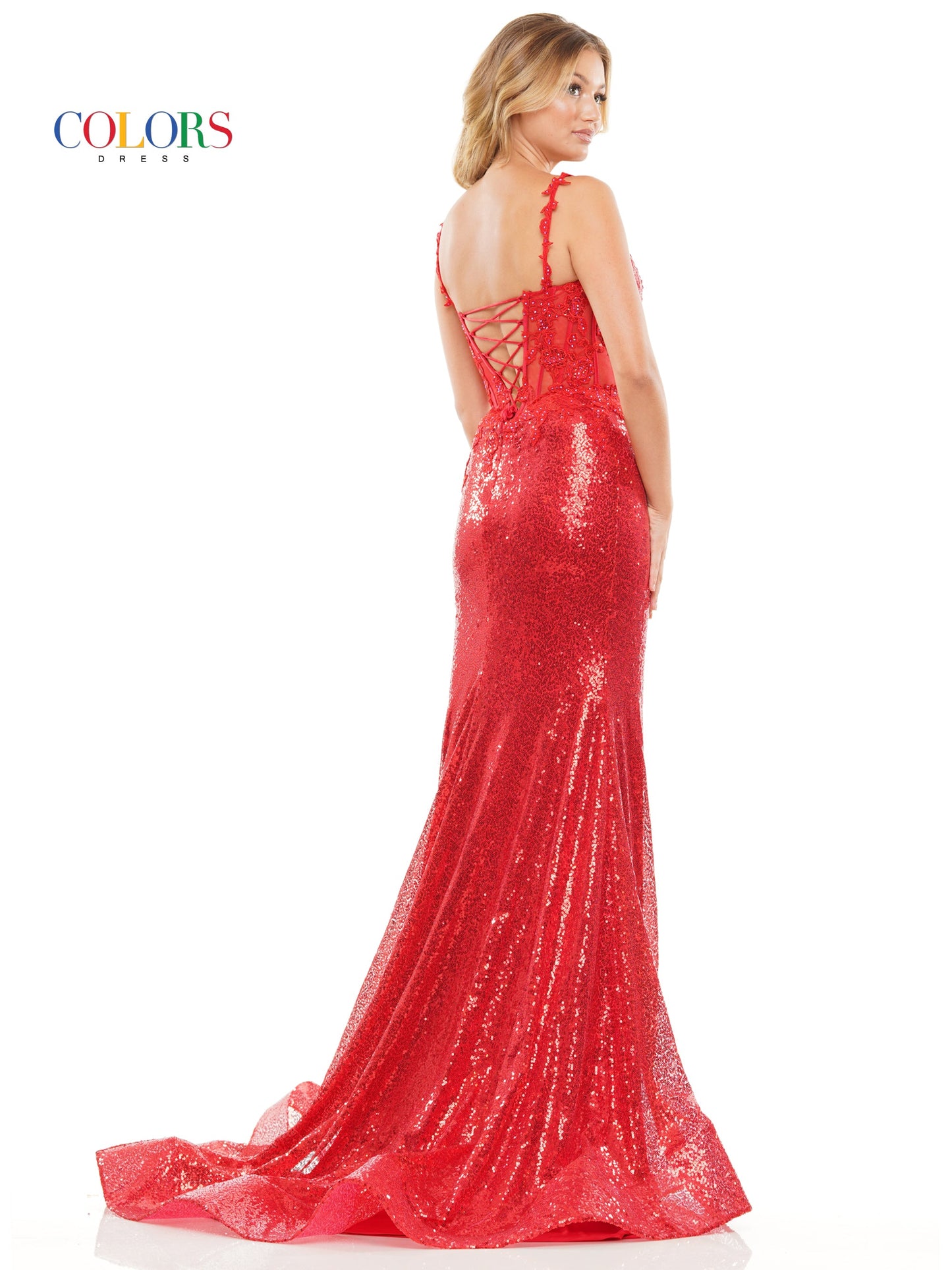 Colors 2848 Colors Long Spaghetti Strap Prom Dress Red