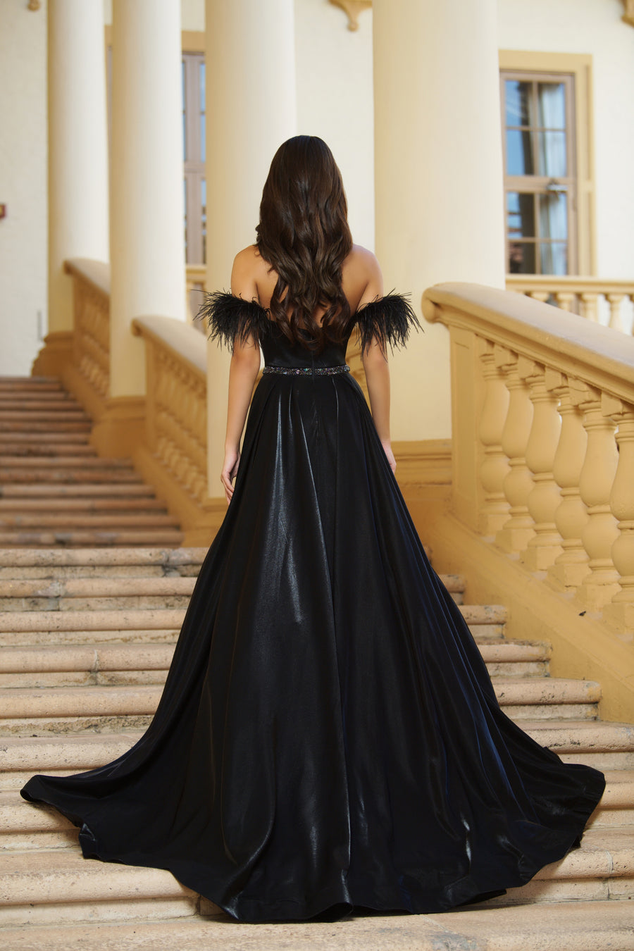 Prom Dresses Feather Formal Prom Long Ball Gown Black