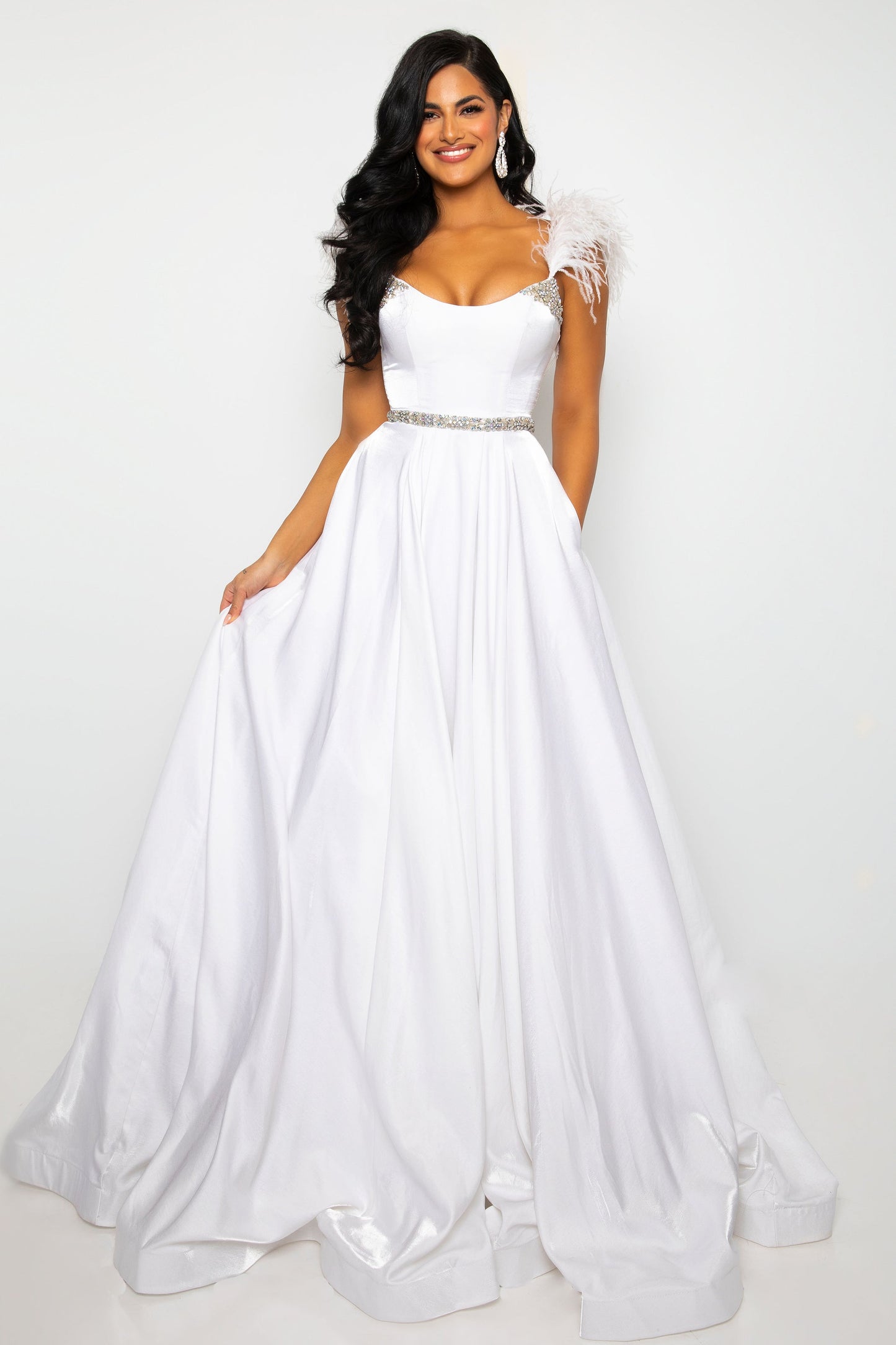 Prom Dresses Feather Formal Prom Long Ball Gown White