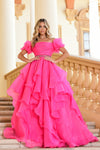 Prom Dresses Tiered Ruffle Formal Prom Long Ball Gown Fuchsia