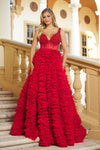 Prom Dresses Formal Beaded Ruffle Prom Long Dress Red